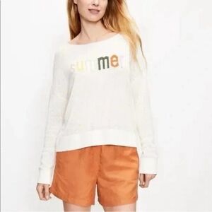 LOFT lightweight Cream Sweater with 'Summer' Design